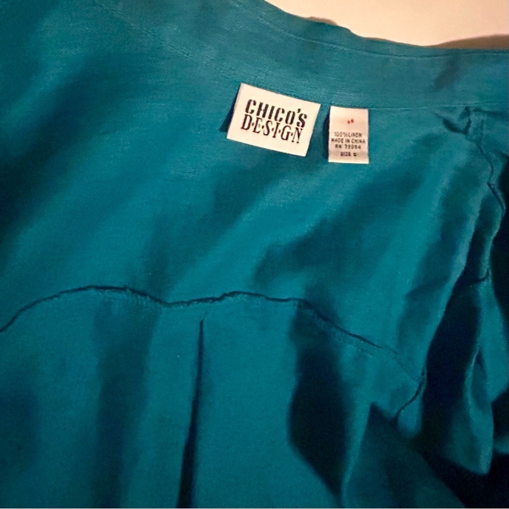 Chico's Vibrant Teal  Blouse 100% Linen Size 2 - Picture 5 of 8
